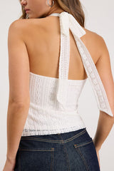 Avera Ivory Lace Ruffled Halter Top