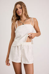 Misa White Embroidered Drawstring Shorts