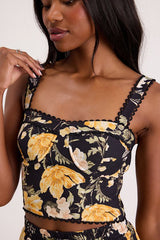 Taelyn Black Multi Floral Bustier Tank Top