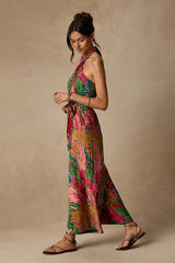Mar Alto Pink Multi Leaf Print Wide-Leg Jumpsuit