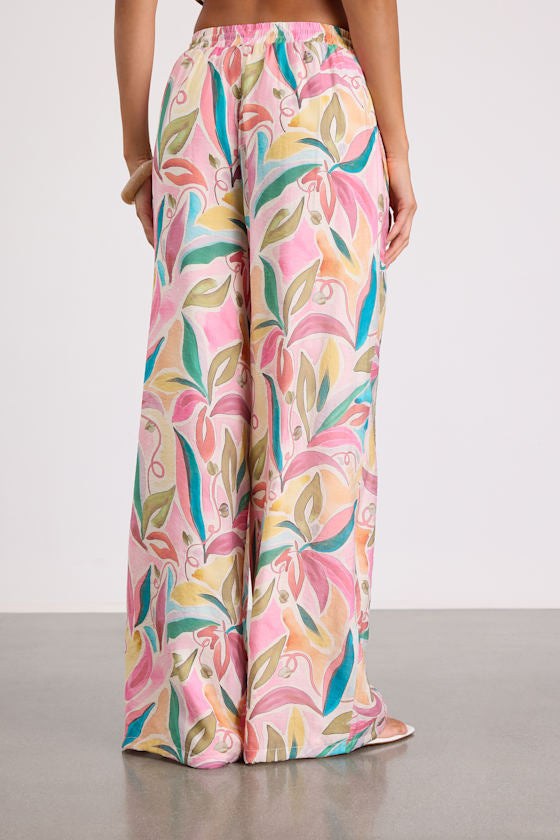 Prilla Pink Multi Abstract Wide-Leg Pants