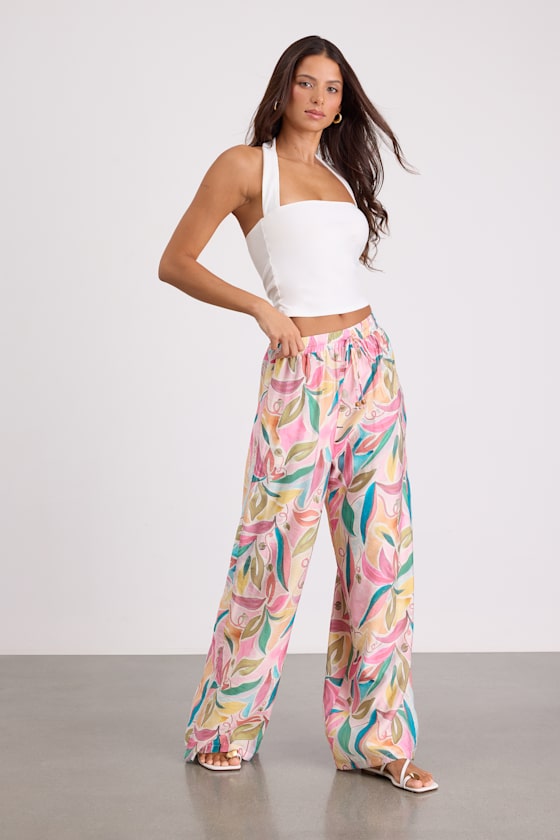 Prilla Pink Multi Abstract Wide-Leg Pants