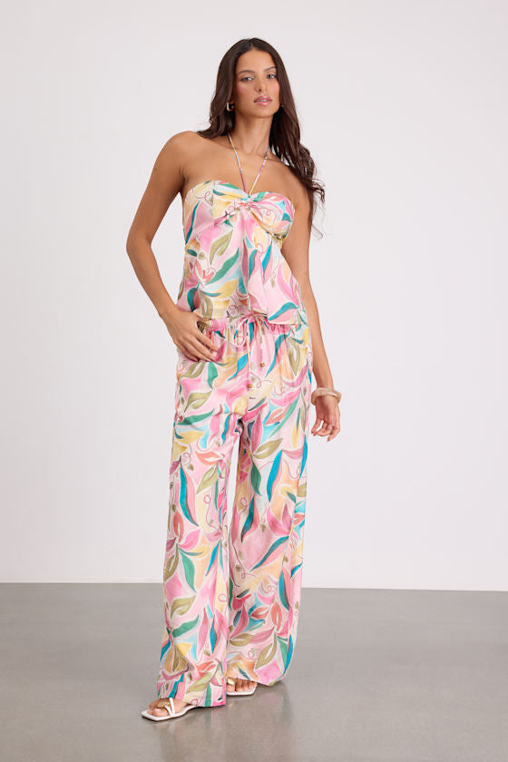 Prilla Pink Multi Abstract Halter Tank Top