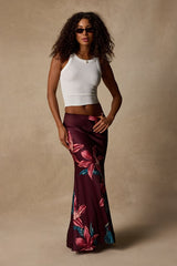 Belita Burgundy Multi Floral Satin Maxi Skirt