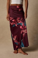 Belita Burgundy Multi Floral Satin Maxi Skirt