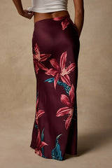 Belita Burgundy Multi Floral Satin Maxi Skirt