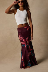 Belita Burgundy Multi Floral Satin Maxi Skirt