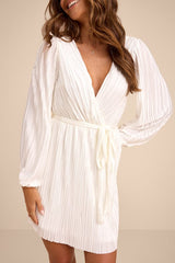 Hastings White Pleated Surplice Mini Dress