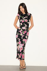 Lacey Black Floral Lace Two-Piece Midi Dress