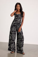 Ravia Black Print Wide-Leg Pants