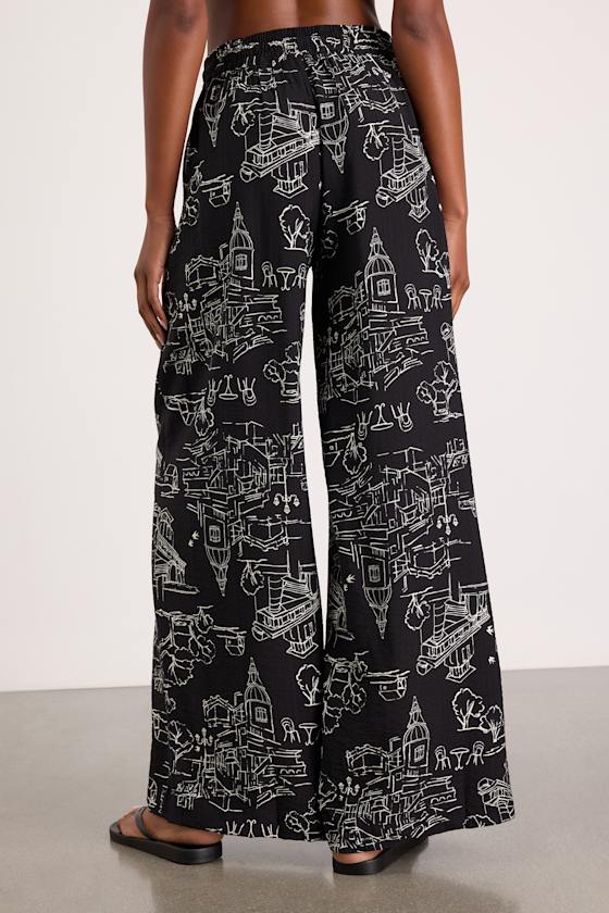 Ravia Black Print Wide-Leg Pants