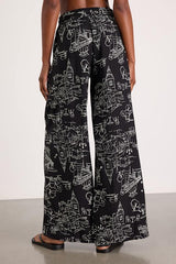 Ravia Black Print Wide-Leg Pants