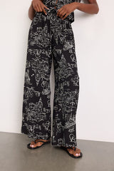 Ravia Black Print Wide-Leg Pants