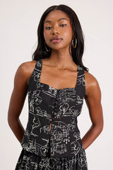 Ravia Black Print Button-Front Tank Top