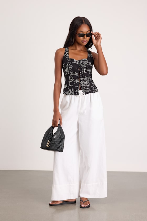 Ravia Black Print Button-Front Tank Top