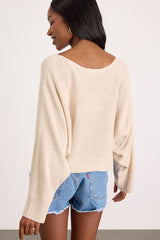 Jaylin Cream Boat Neck Pullover Sweater