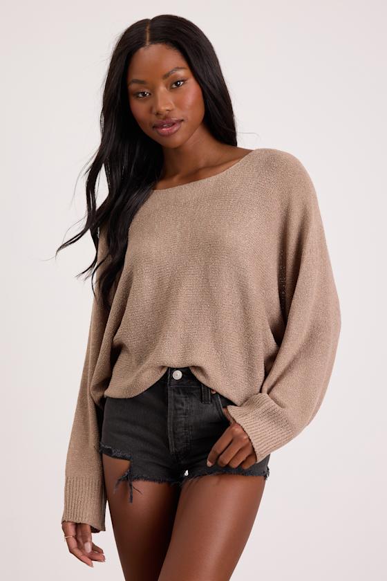 Jaylin Light Brown Boat Neck Pullover Sweater