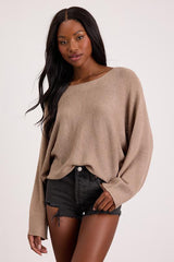 Jaylin Light Brown Boat Neck Pullover Sweater