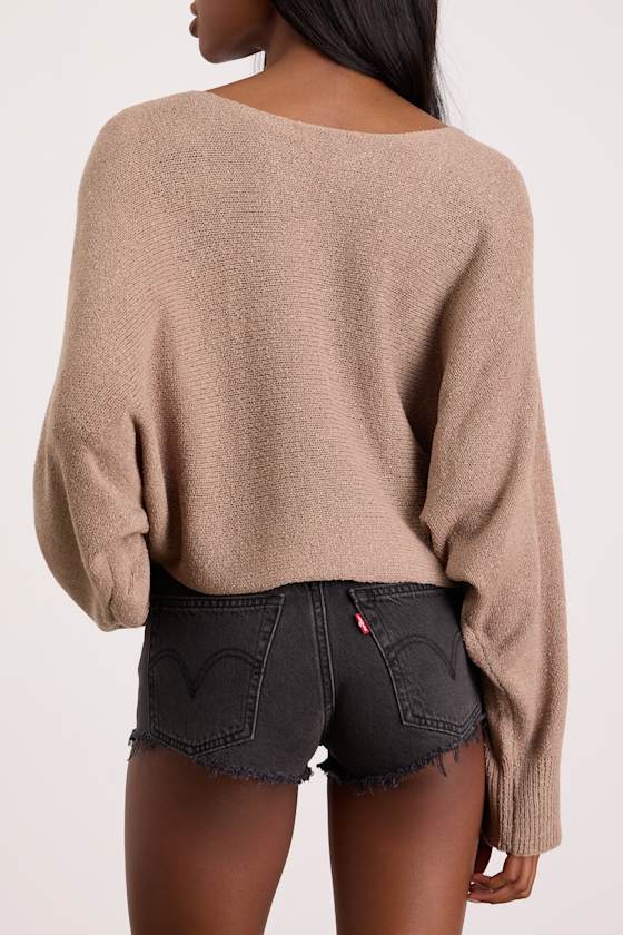 Jaylin Light Brown Boat Neck Pullover Sweater