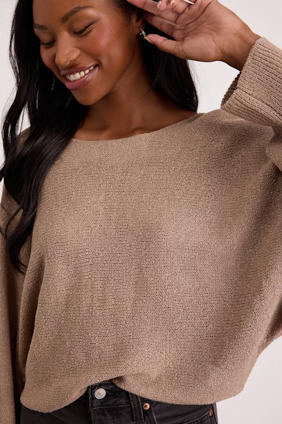 Jaylin Light Brown Boat Neck Pullover Sweater
