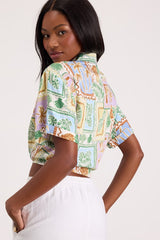 Kaliyah Multi Tropical Print Tie-Front Collared Top