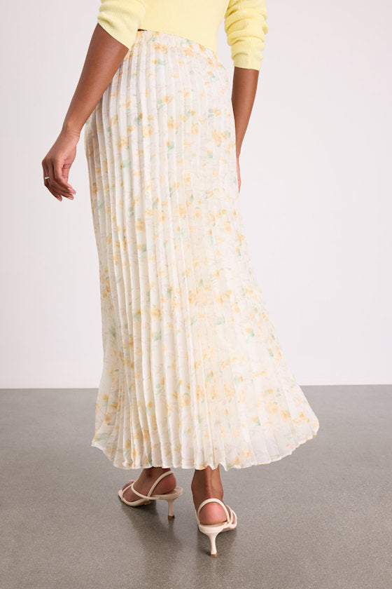 Calla Ivory Floral Pleated Midi Skirt