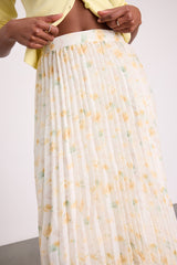 Calla Ivory Floral Pleated Midi Skirt