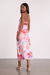Angeles White Multi Floral Satin Cowl Back Midi Dress