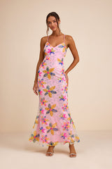 Zaylee Light Pink Sequin Lace-Up Mermaid Maxi Dress