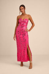Vannetta Hot Pink Sequin Strapless Maxi Dress