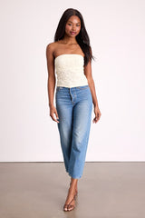 Bellona Cream Jacquard Knit Strapless Crop Top