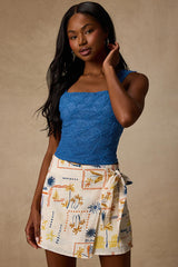 Marella Bright Blue Textured Tie-Back Tank Top