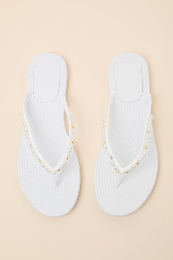 Nina White Pearl Flip Flops