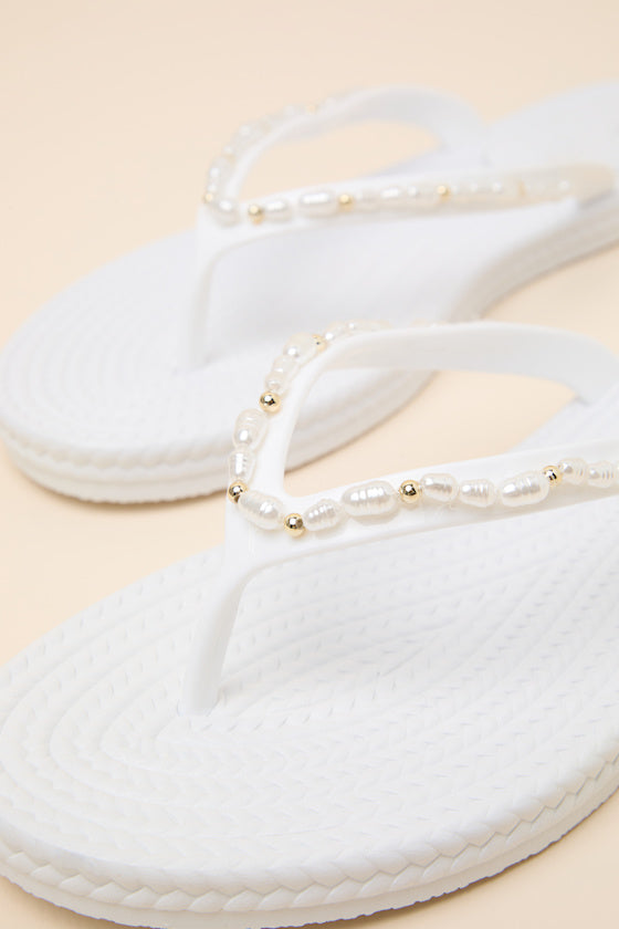 Nina White Pearl Flip Flops