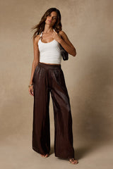 Cynthia Dark Brown Satin Wide-Leg Pants