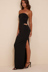 Nava Black Slinky Knit Cutout Column Maxi Dress
