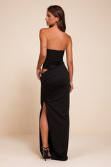Nava Black Slinky Knit Cutout Column Maxi Dress