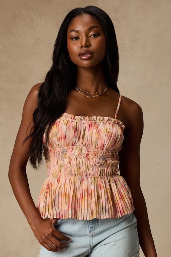 Demeter Blush Multi Floral Peplum Tank Top