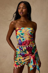 Kysa Yellow Multi Floral Strapless Crop Top