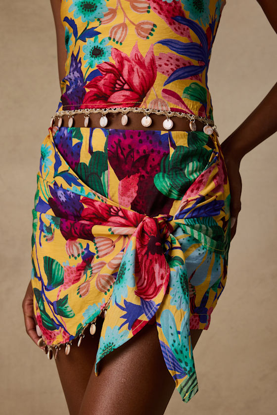 Kysa Yellow Multi Floral Wrap Skort