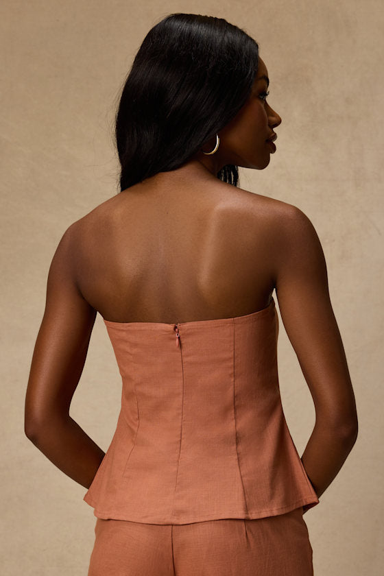 Tristen Terracotta Embroidered Strapless Top