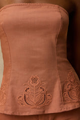 Tristen Terracotta Embroidered Strapless Top