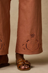 Tristen Terracotta Embroidered Wide-Leg Pants
