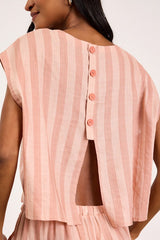 Dresa Light Pink Striped Cotton Short Sleeve Top