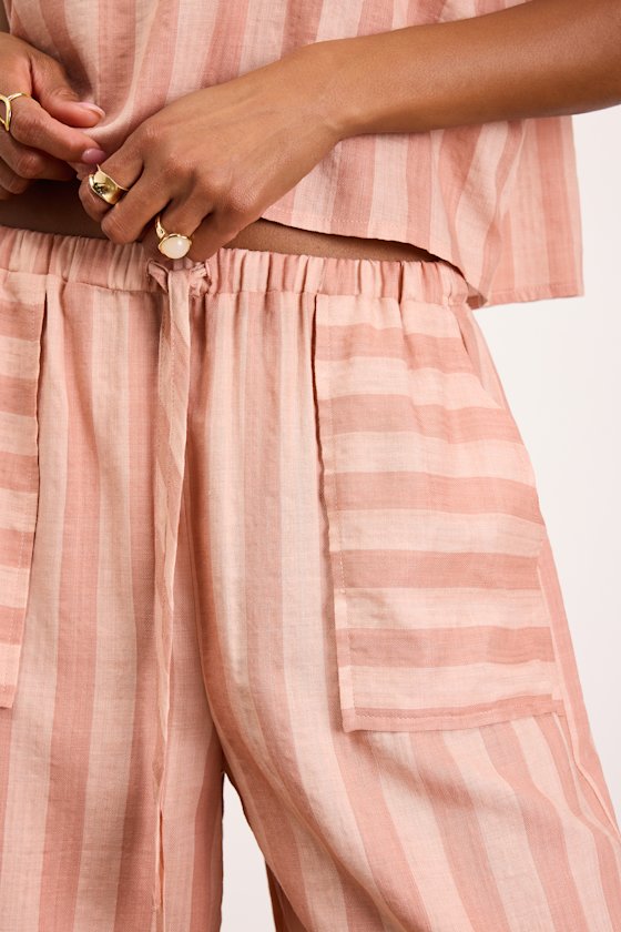 Dresa Light Pink Striped Cotton Wide-Leg Pants