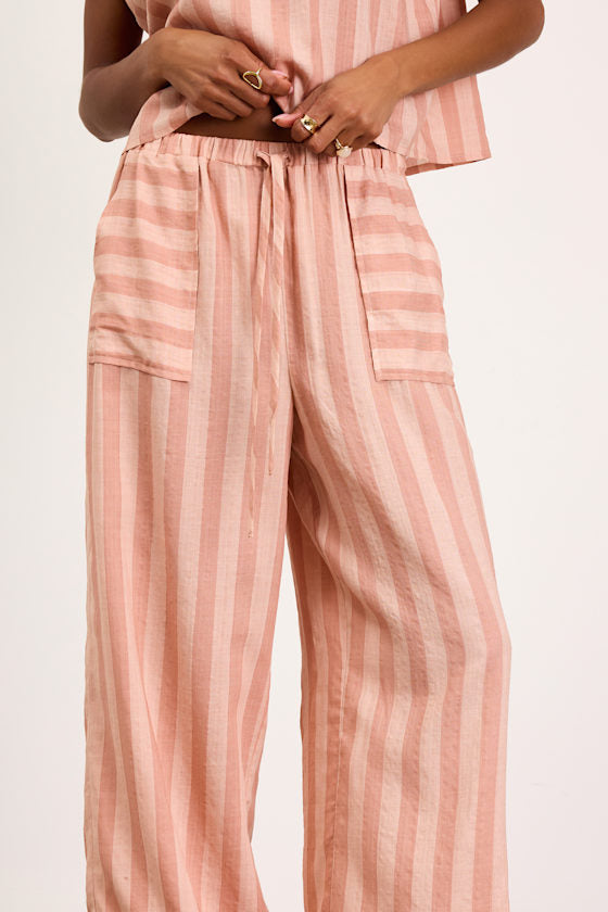 Dresa Light Pink Striped Cotton Wide-Leg Pants