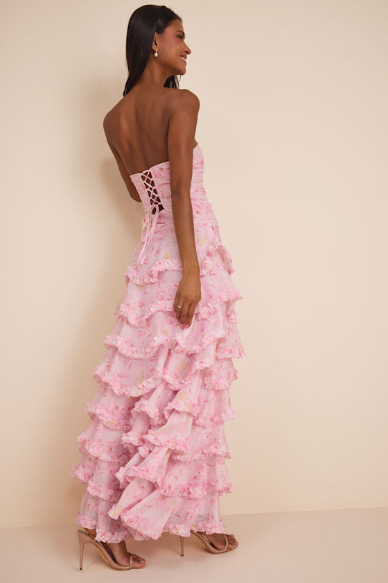 Maleta Light Pink Floral Tiered Maxi Dress