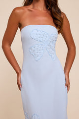 Fianna Light Blue Embroidered Strapless Maxi Dress
