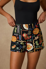 Ciao Bella Black Multi Convo Print Mid-Rise Shorts