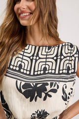 Gaia Ivory and Black Boho Print Top